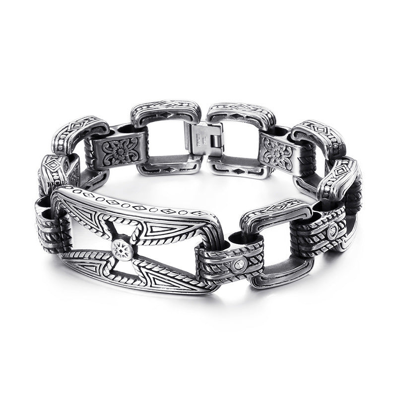 Cross Flower Hollow Titanium Steel Men's Bracelet