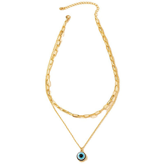 Enchanting Double-Layered Devil's Eye Pendant Necklace for Women - Vienna Verve Collection