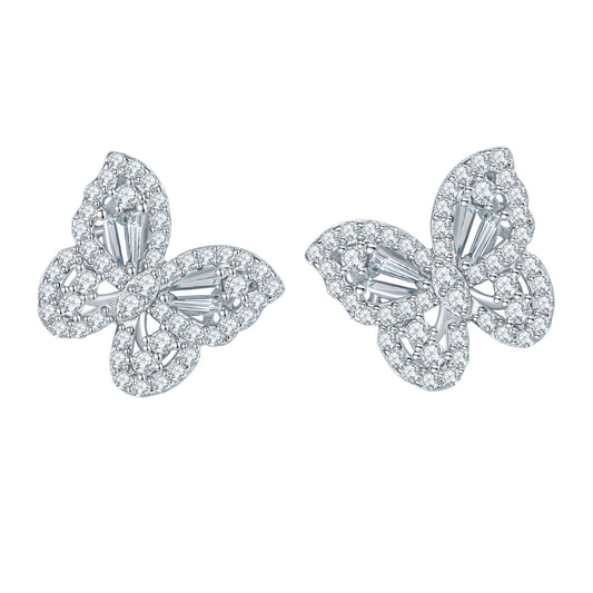Planderful Moissanite Butterfly Stud Earrings 925 Sterling Silver For Women Sparkling DVVS Moissanite
