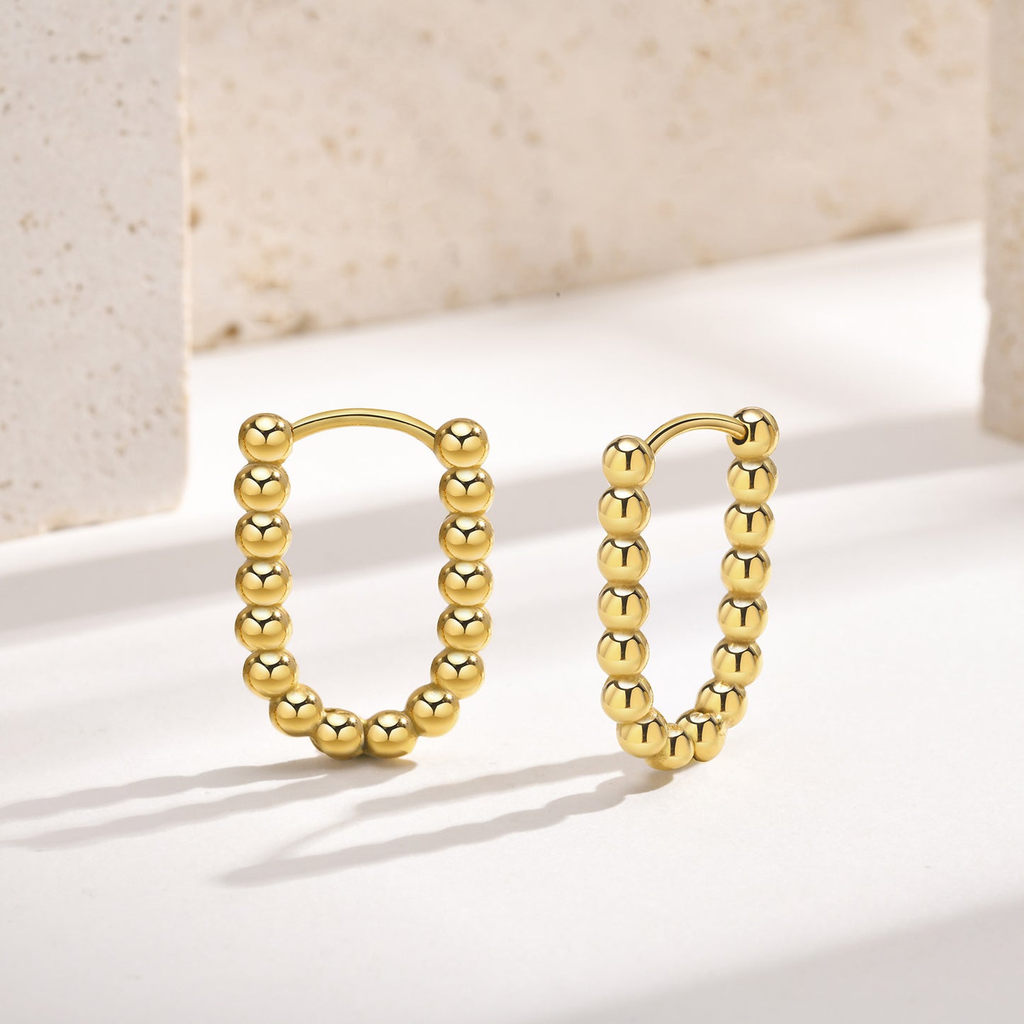 Cross-Border New Earrings Stainless Steel Plated 18K Gold Bead U-Shaped Women's Earrings