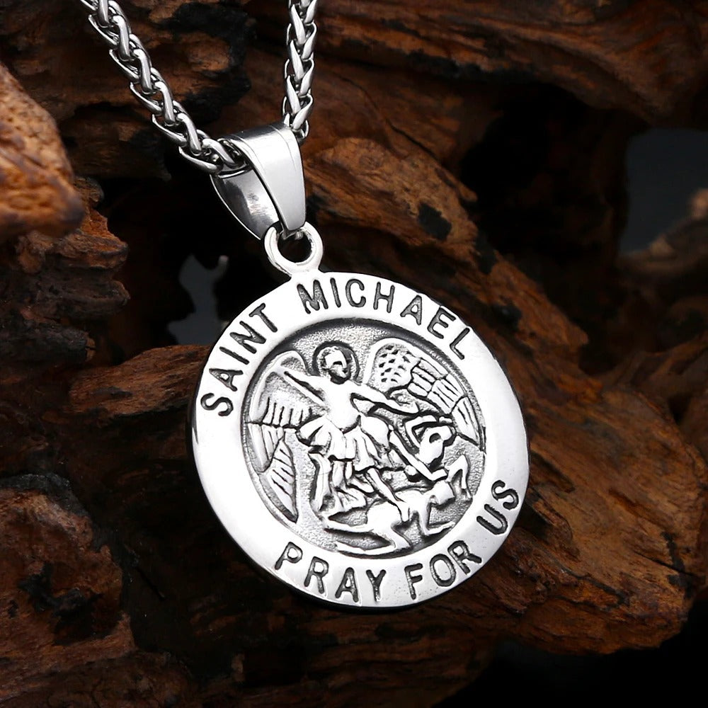 St. Michael Angel Stainless Steel Men's Pendant Necklace
