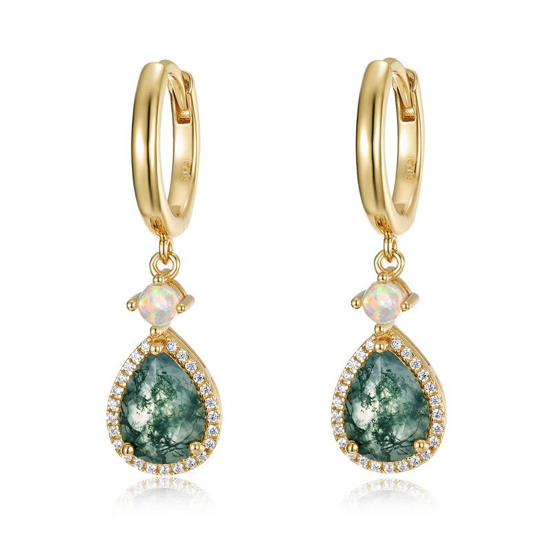 S925 Sterling Silver Moss Agate Signature Stud Earrings