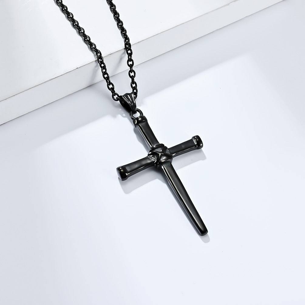 Neutral Cold Wind Retro Forged Steel Nail Cross Necklace for Men