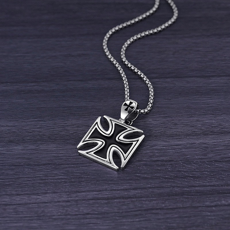 Planderful Knights Templar Necklace For Men Bold Black Epoxy