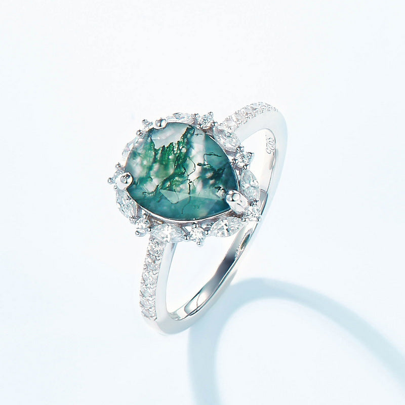 Planderful Everyday Genie – Cross-border New Simple and Versatile Water Drop Green Moss Finger Ring