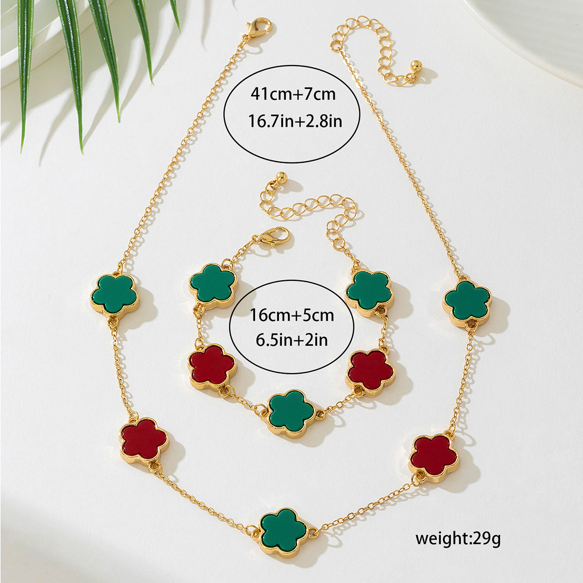 Fashionable Five Leaf Clover Necklace Bracelet Set for Women
