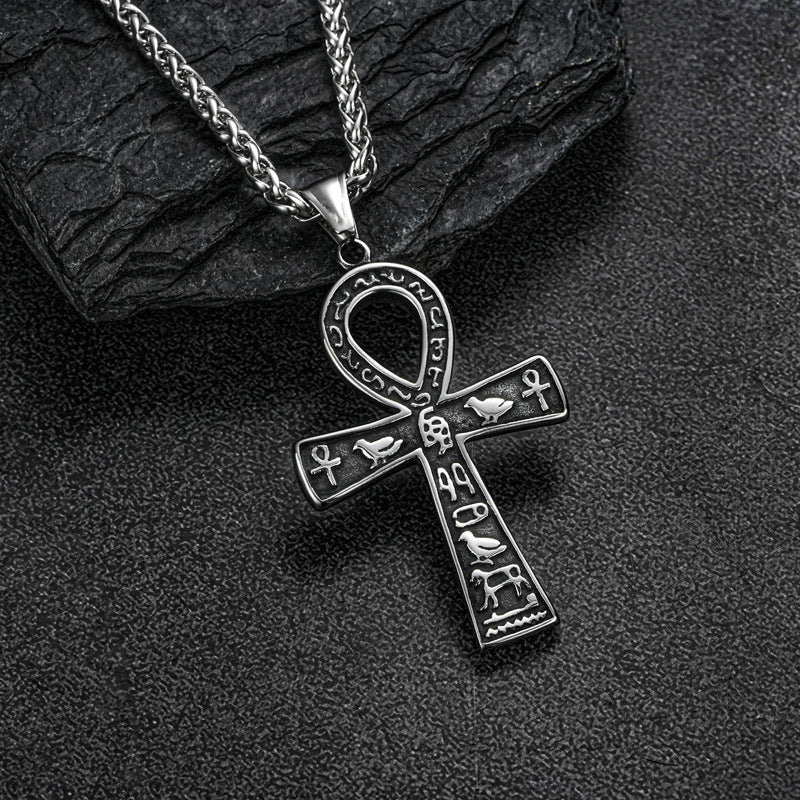 Planderful Everyday Genie Unisex Cross Necklace Egyptian Cross Pendant Steel For Men And Women Durable