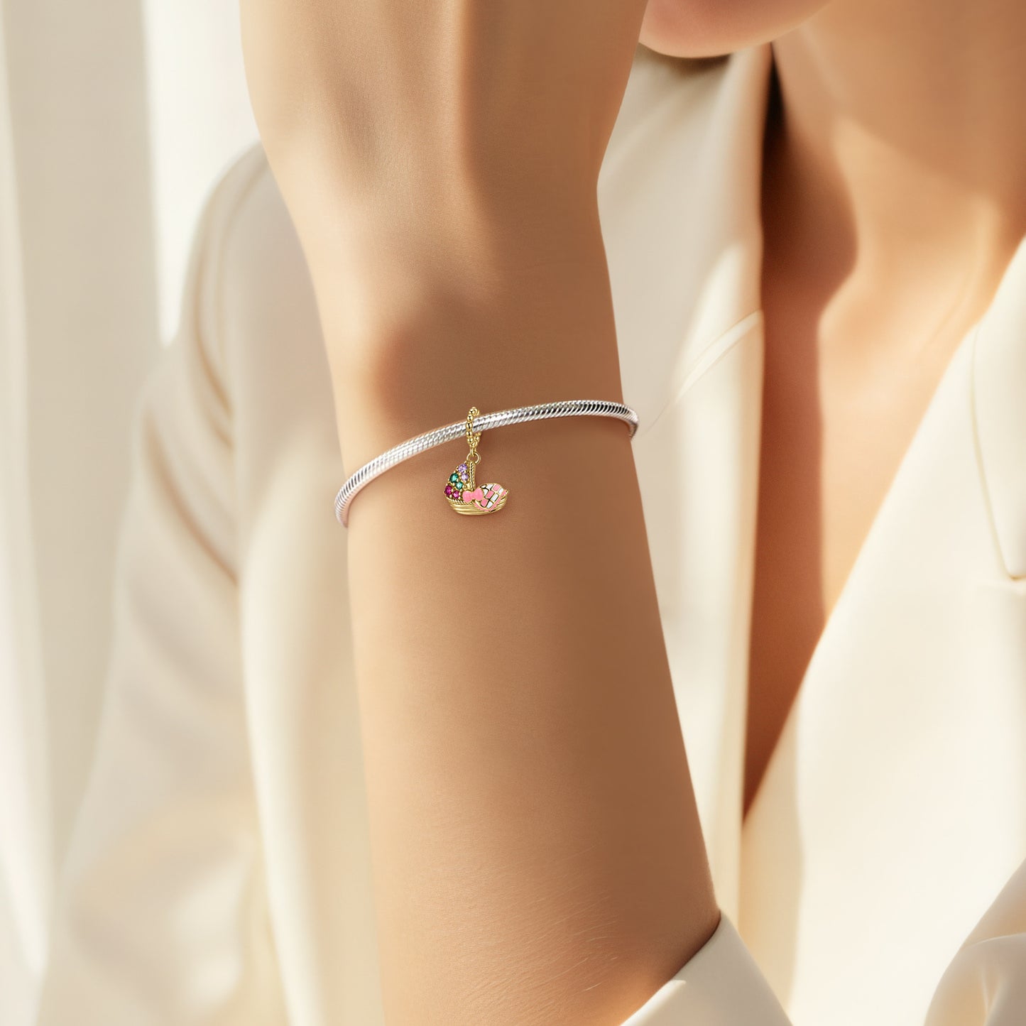 Planderful Jewelry Zircon Pendant In Sterling Silver Gold Plated Pink And White Baby Cradle Necklace Gift