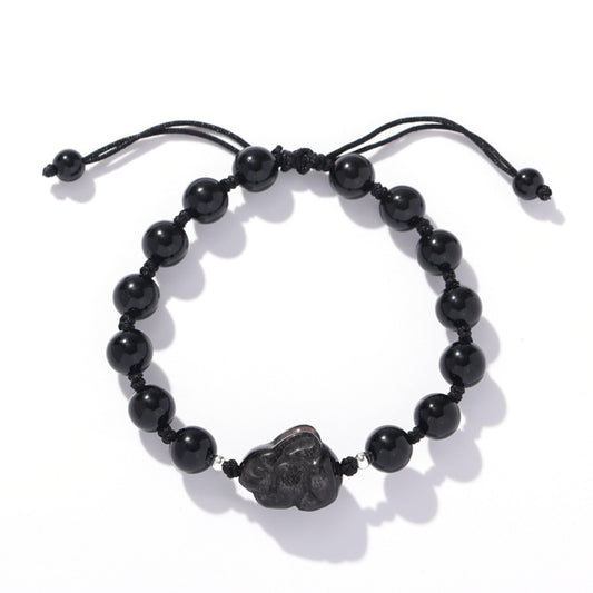Fortune's Favor Handwoven Crystal and Obsidian Bracelet