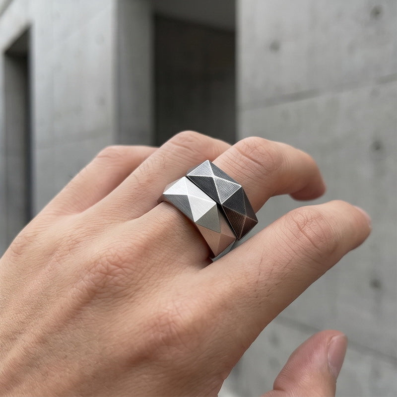 Geometric Design Three-Dimensional Ring, 8mm Rhombus Cut Stainless Steel Ring Men's