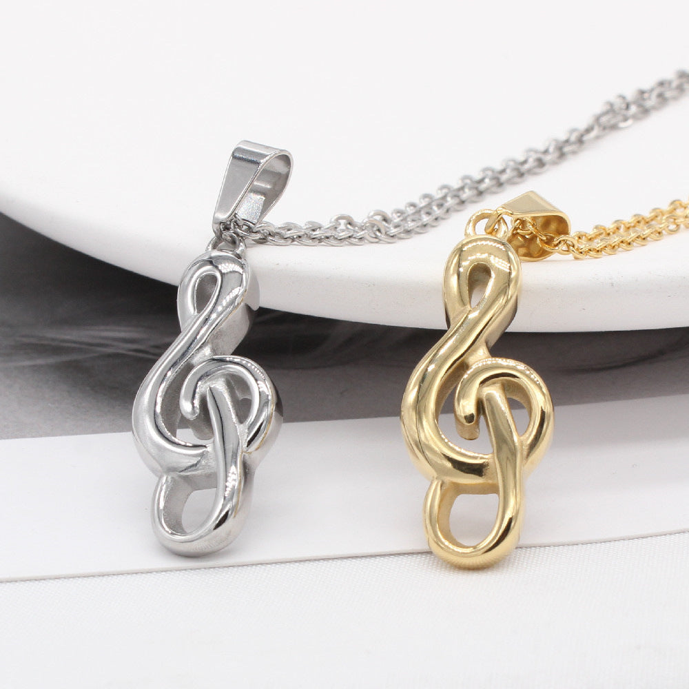 Planderful Music Note Pendant Durable Stainless Steel Unisex Necklace For Women Men Chic Everyday Genie