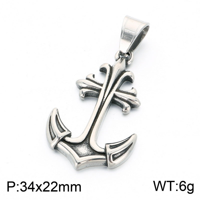 Vintage Celtic Carved Cross Anchor Necklace Iris Anchor Skull Stainless Steel Men's Pendant