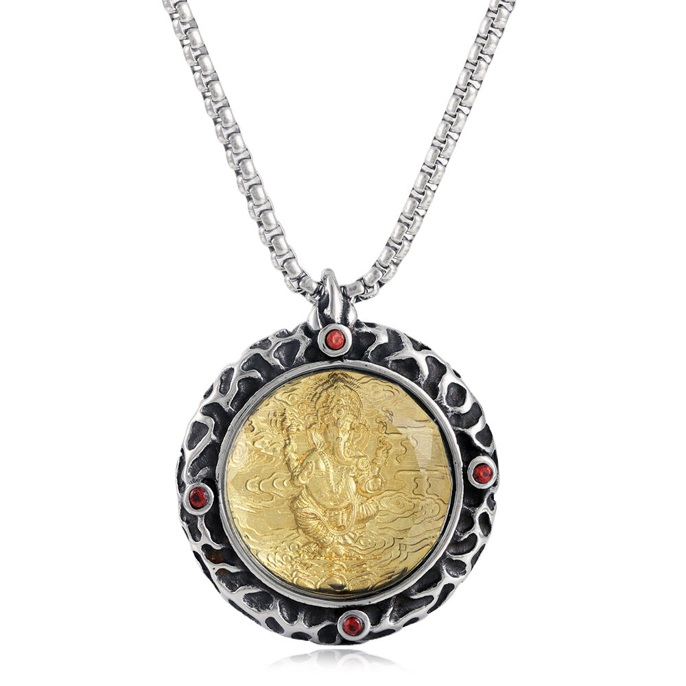 European And American Titanium Steel Buddha Pendant Necklace