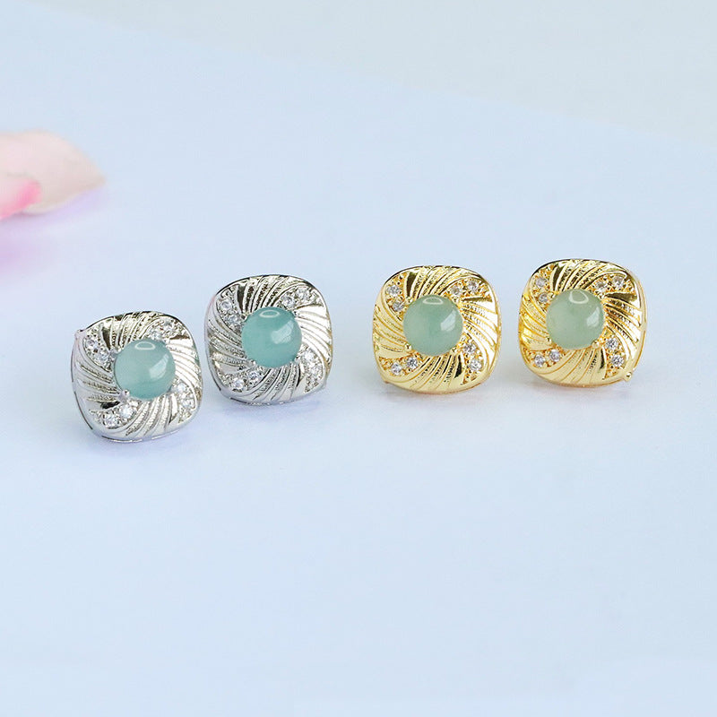 Blue-Water Jadeite Ripple Stud Earrings