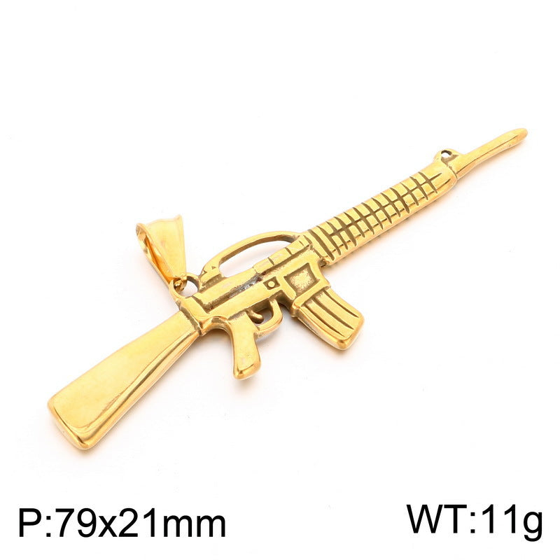 Hip Hop Street Hardcore Military Wind Submachine Gun Shape Pendant Punk Gi Stainless Necklace