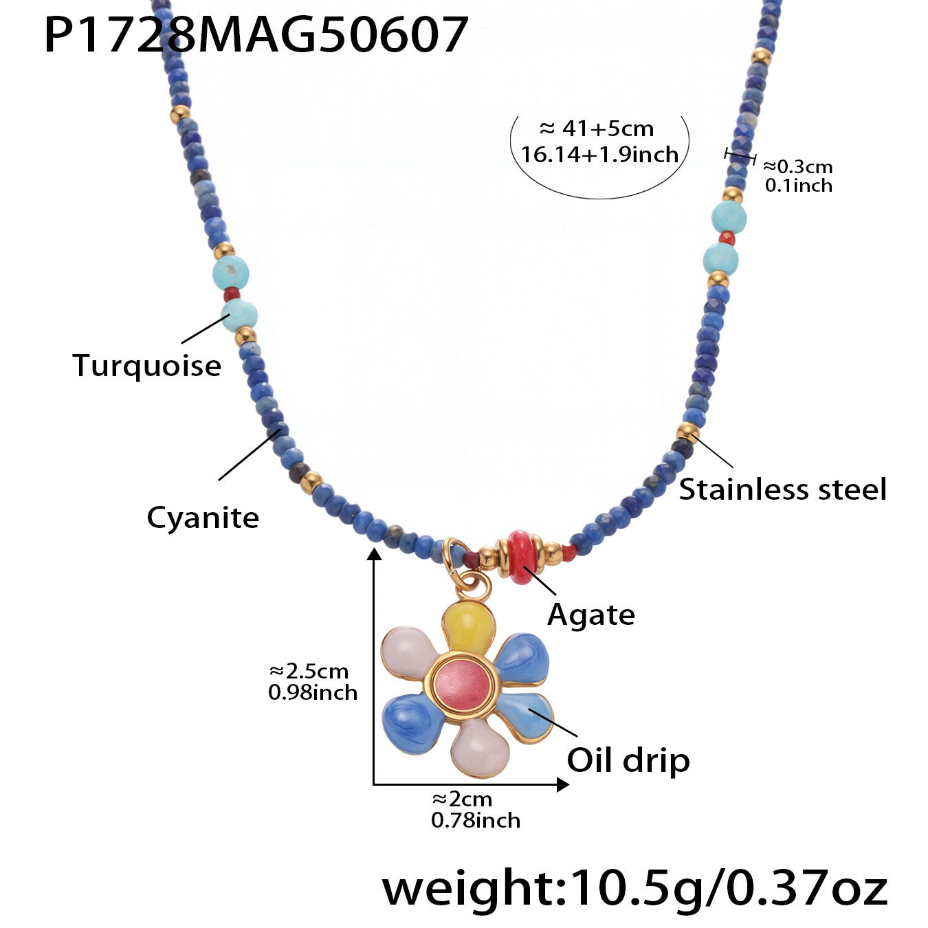 Planderful Flower Agate Necklace Beaded Collarbone Women