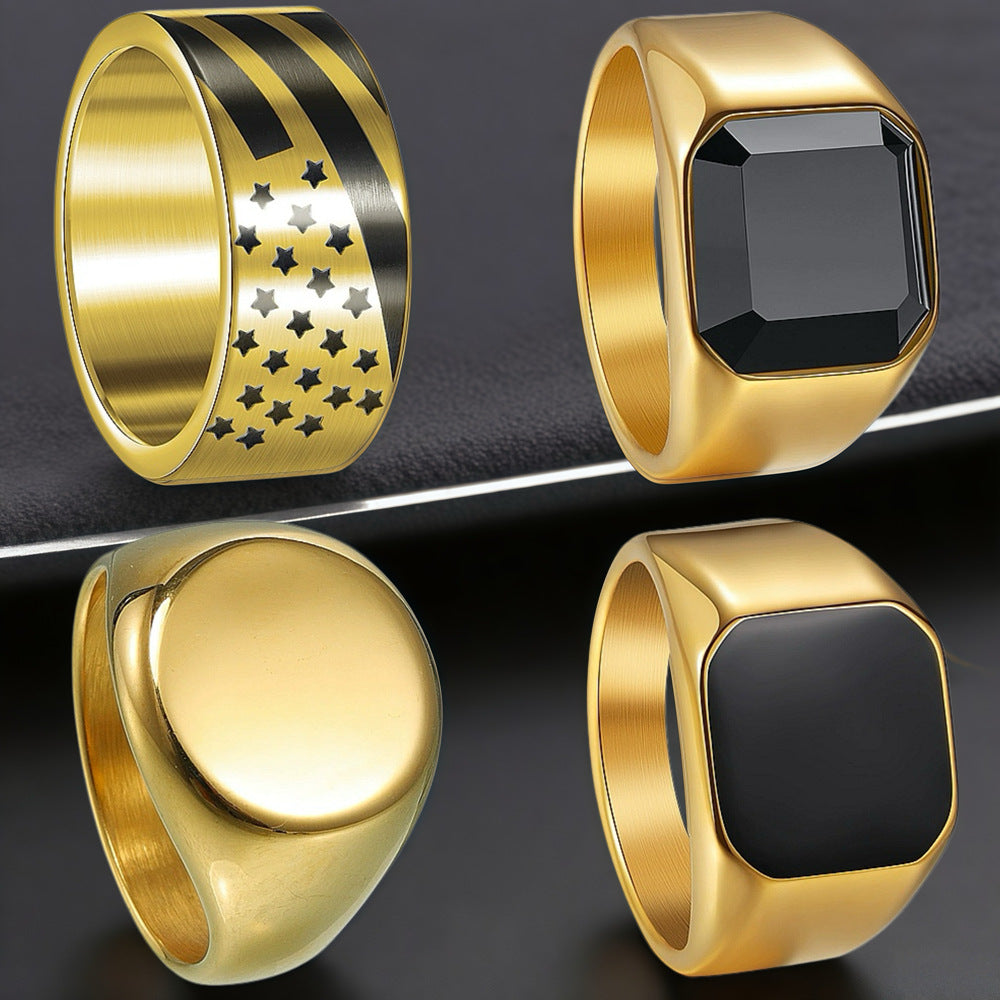 Planderful Everyday Genie Mens Hip Hop Ring Set 4 Piece Stainless Steel Fade Resistant Unisex