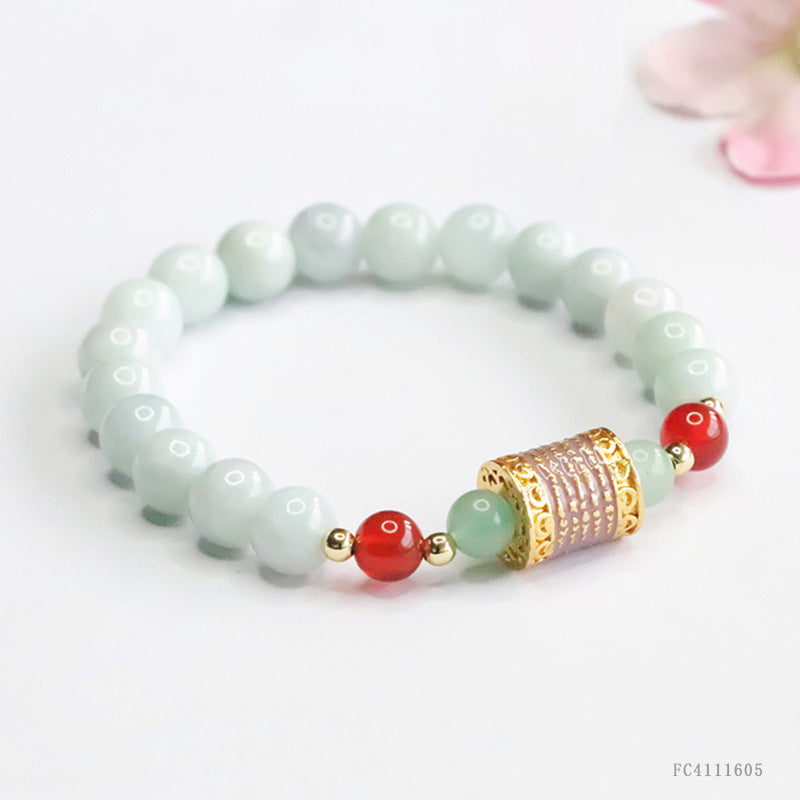 Jadeite Round Bead & Cylinder Bead Beaded Bracelet