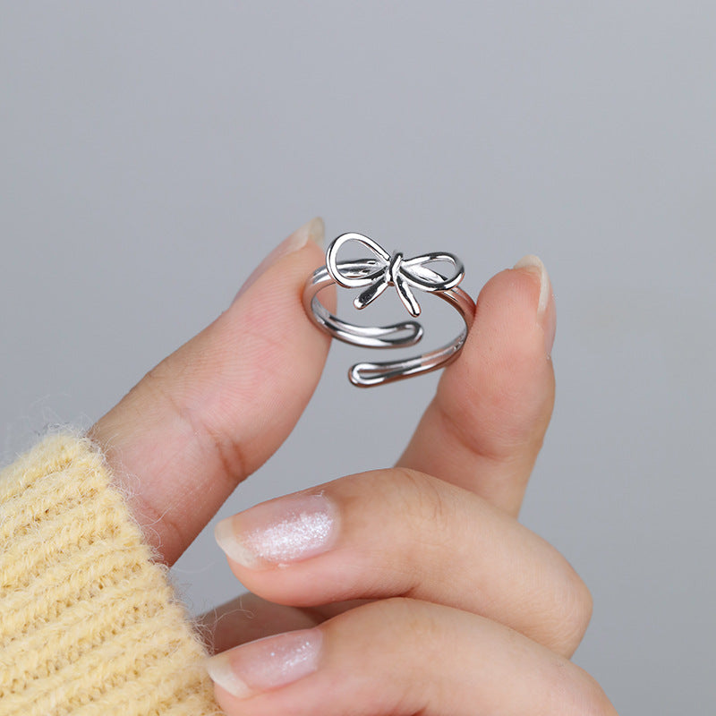 S925 Sterling Silver Bow Ring — Adjustable