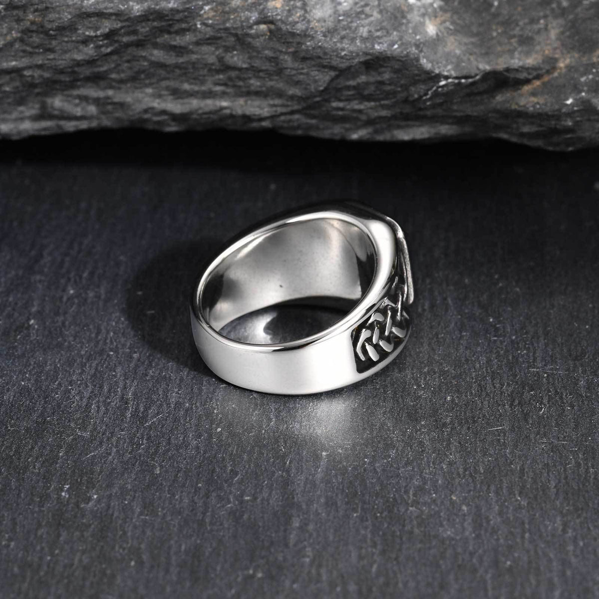 Stainless Steel Men's Finger Wrench Square Turquoise Natural Tiger's Eye Celtic Knot Ring