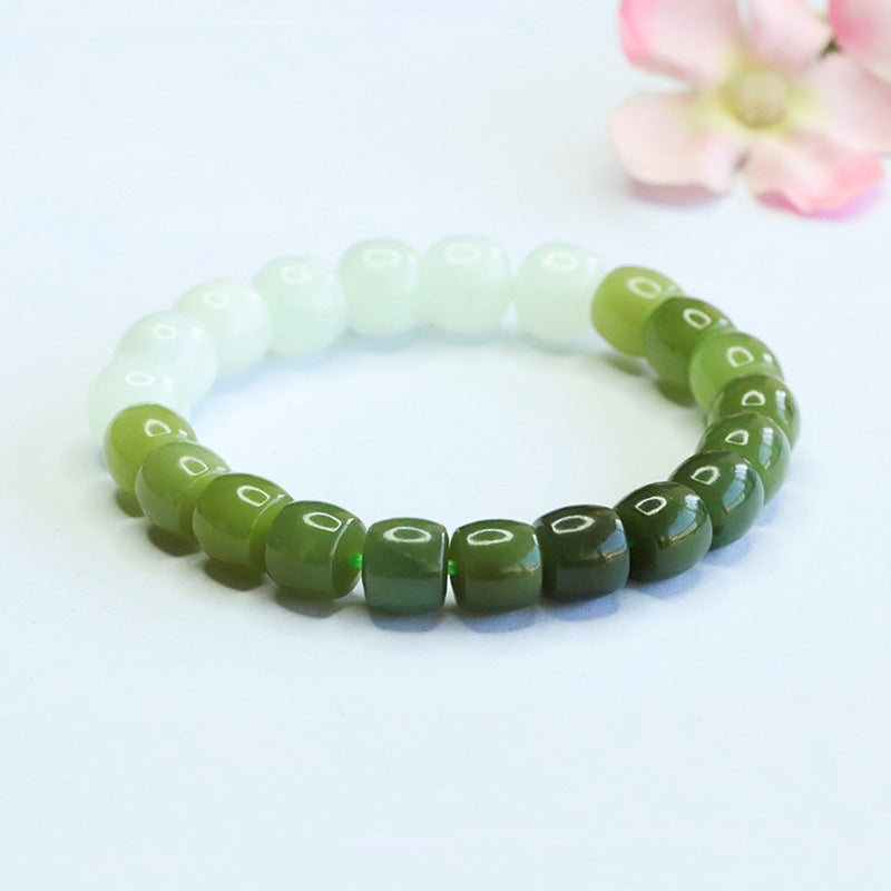 Gradient Hetian Jade Beaded Bracelet