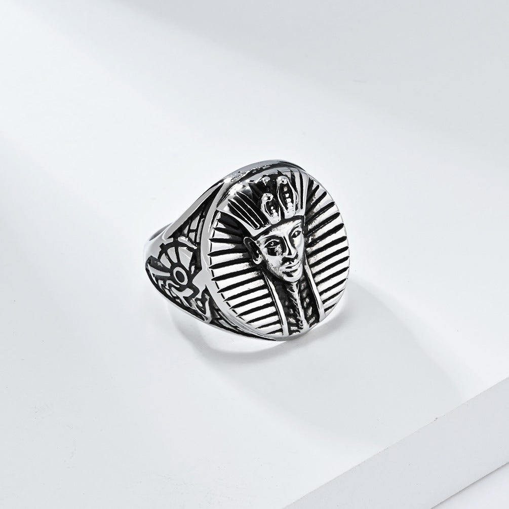 Vintage Egyptian Pharaoh Stainless Steel Ring for Men