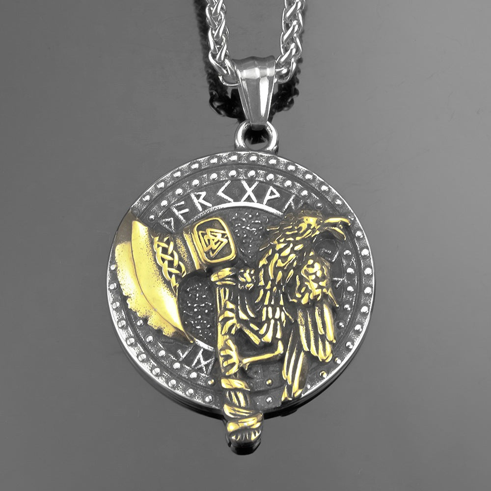 European and American Jewelry Wholesale Titanium Steel Men's Pendant Necklace Axe Crow Design