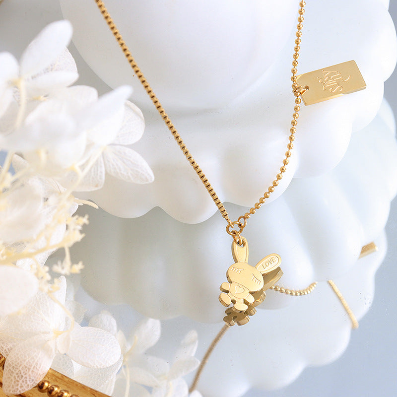 Rabbit Pendant 18K Gold Plated Titanium Steel Necklace - Cartoon Jewelry for Women