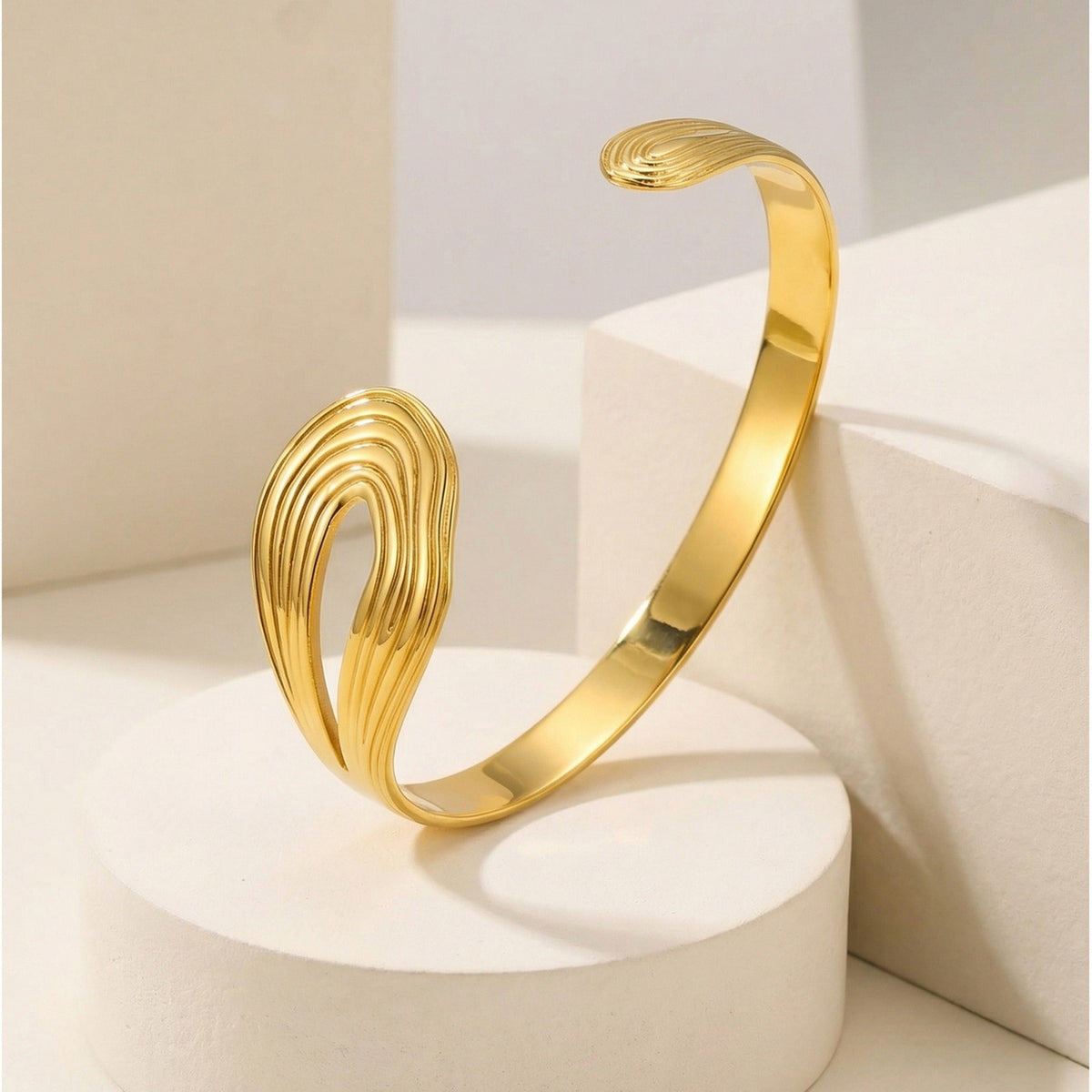 Textured Adjustable Stainless Steel Bracelet for Women