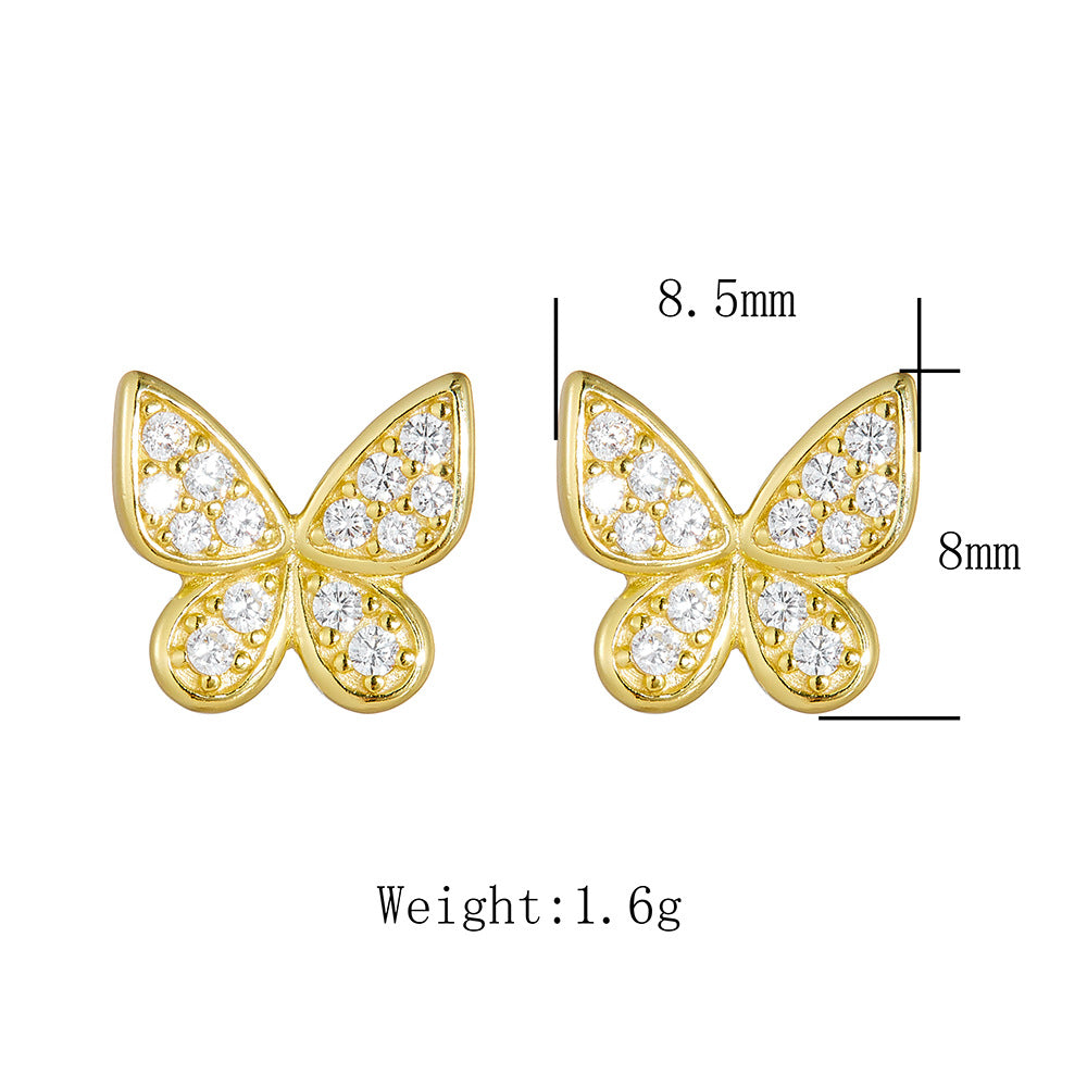 S925 Sterling Silver Butterfly Stud Earrings for Women
