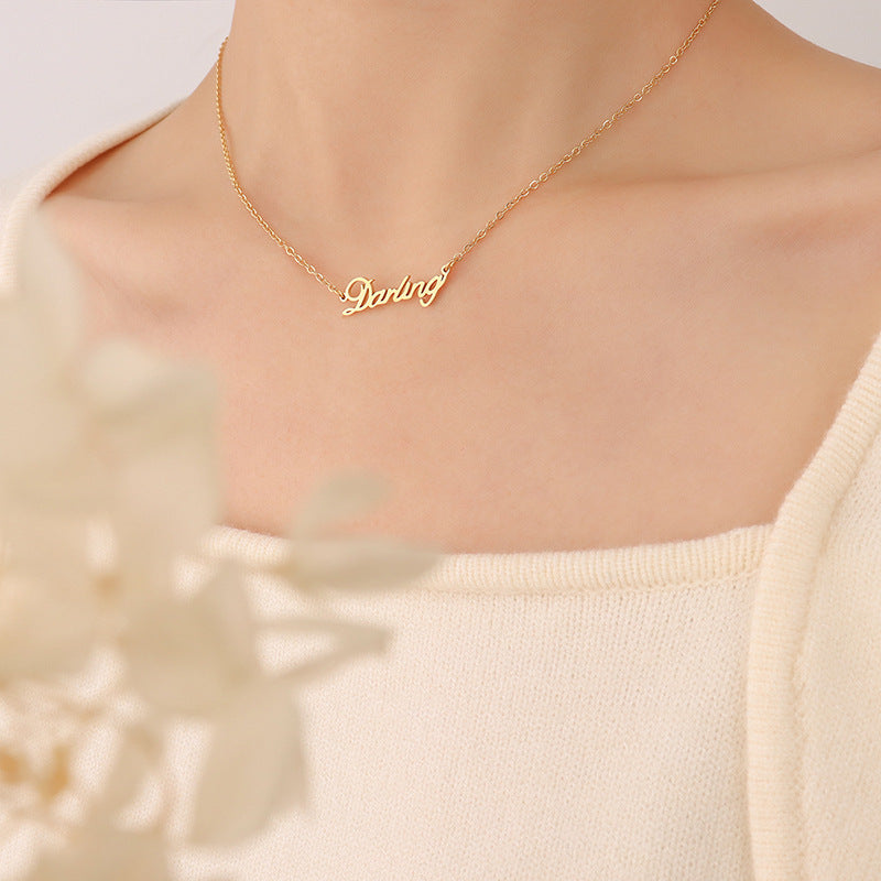 Korean Style English Letter Pendant Necklace with 18K Gold Plating - Niche Design for Women