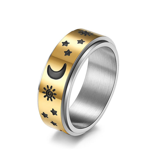 European And American Wind Stars Moon Sun Stainless Steel Ring