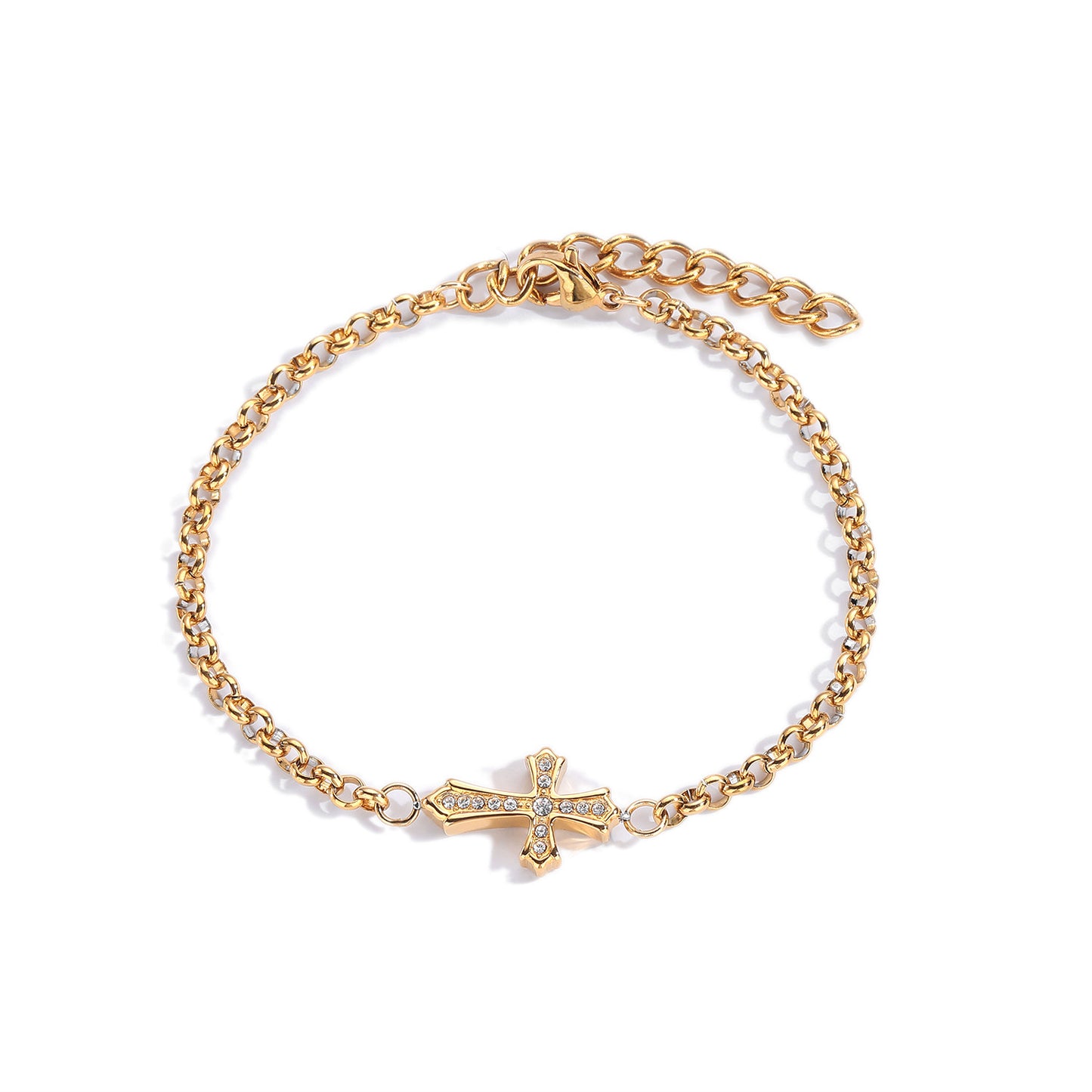 Planderful Jewelry Titanium Zircon Cross Bracelet In 18k Gold Inlay Retro Style Timeless