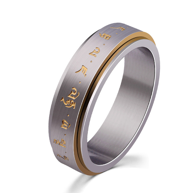 Planderful Rotating Titanium Steel Ring Chinese Style Premium Decompression Fidget Ring For Stress Relief Size 6 To 12