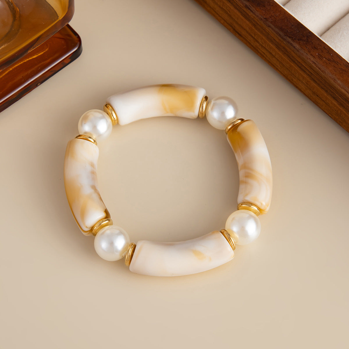 Retro Curved Geometric Splicing Bracelet Bracelet Imitation Pearl Special-Shaped Bracelet