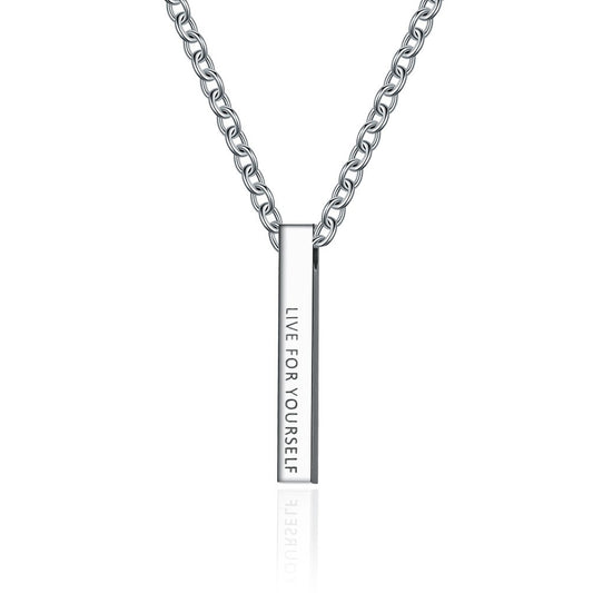 Ins Simple Long Column Smooth Titanium Steel Pendant Live For Yourself Self-Motivation Inspirational Necklace For Men
