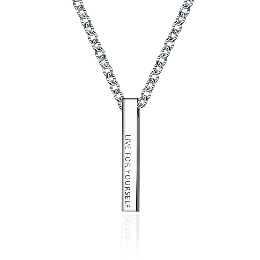 Planderful Titanium Steel Necklace Live For Yourself Pendant Minimalist Long Square Chain For All
