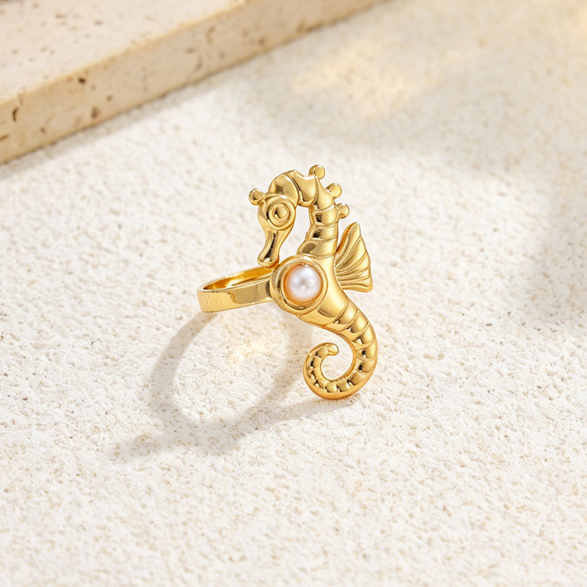 Planderful Ocean Starfish Ring With Imitation Pearl Adjustable Stainless Steel Statement Beach Jewelry For Women