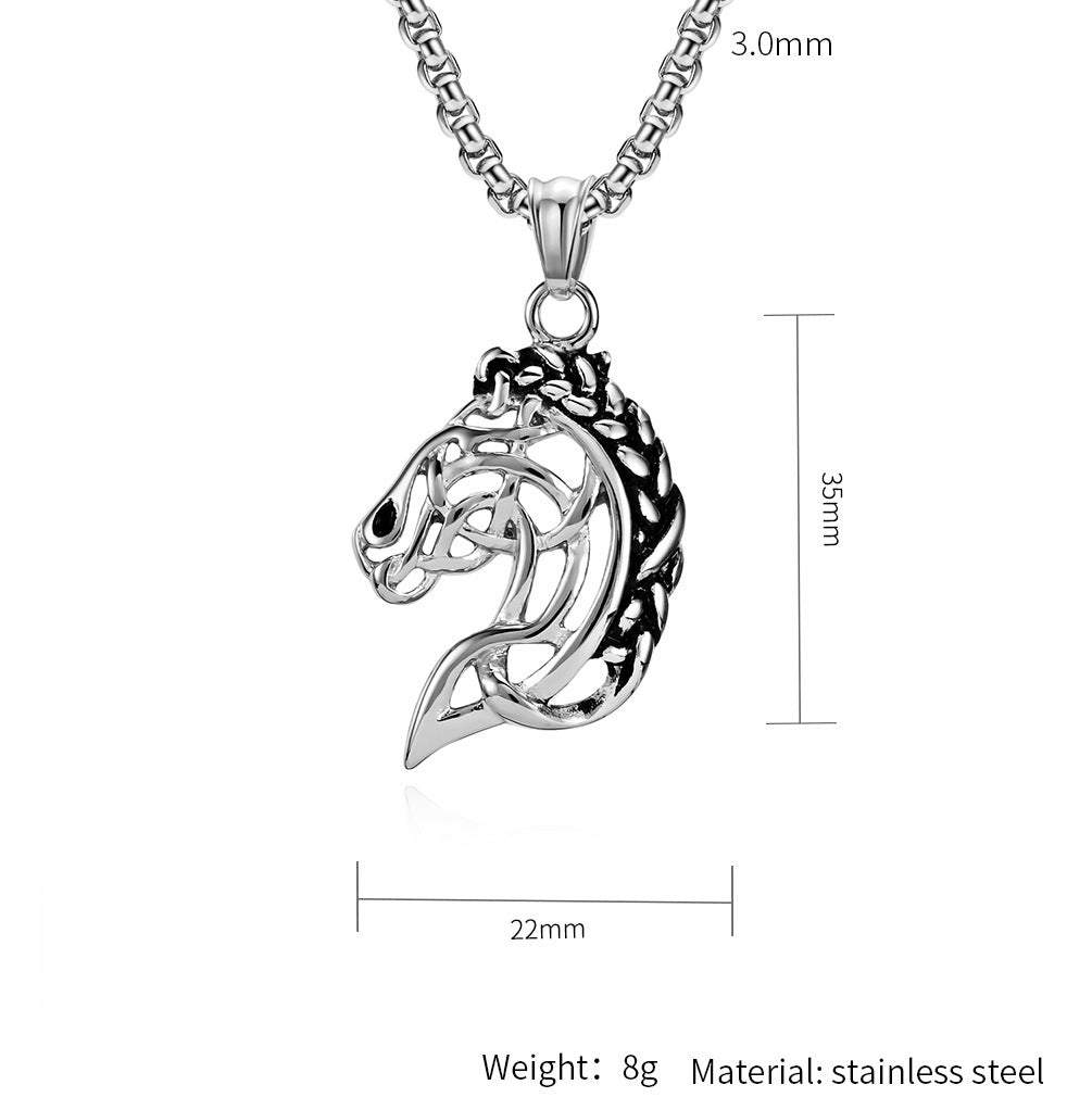 Planderful Horse Head Necklace Celtic Hollow Design Stainless Steel Unisex Timeless Jewelry