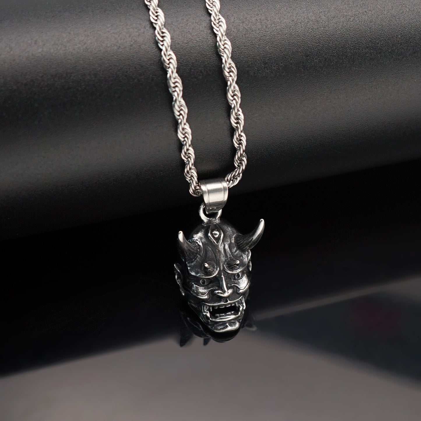 Steel Necklace – Vintage Long Horn Ghost Mask Pendant