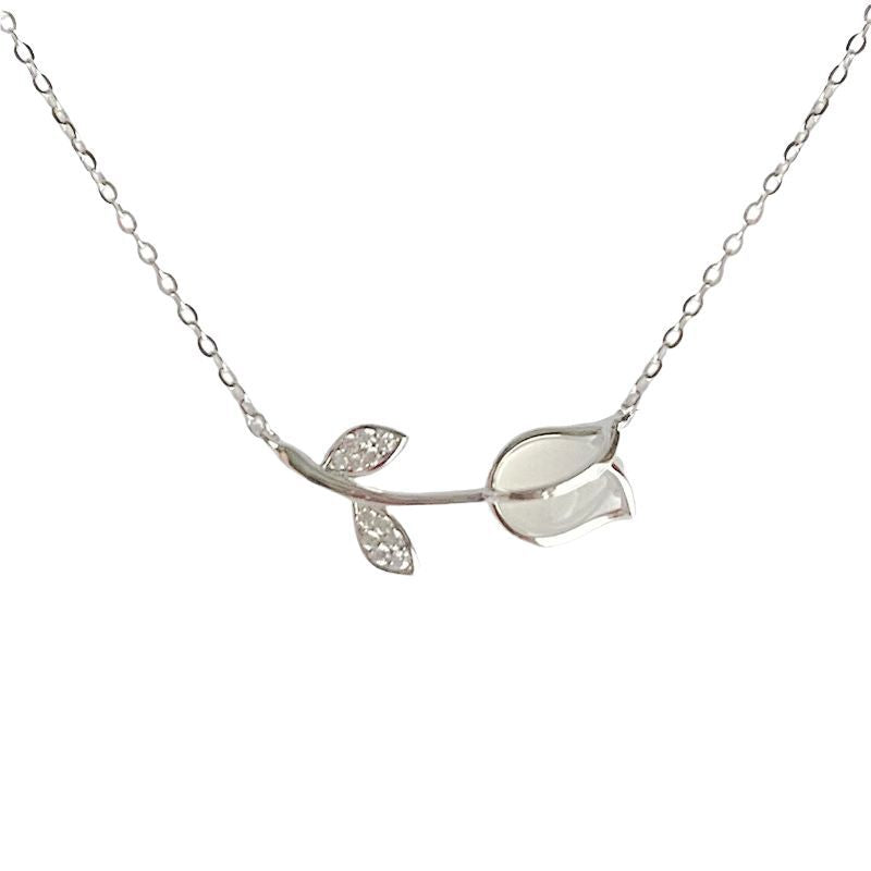 925 Sterling Silver Opal Tulip Necklace Women's Luxury Gift