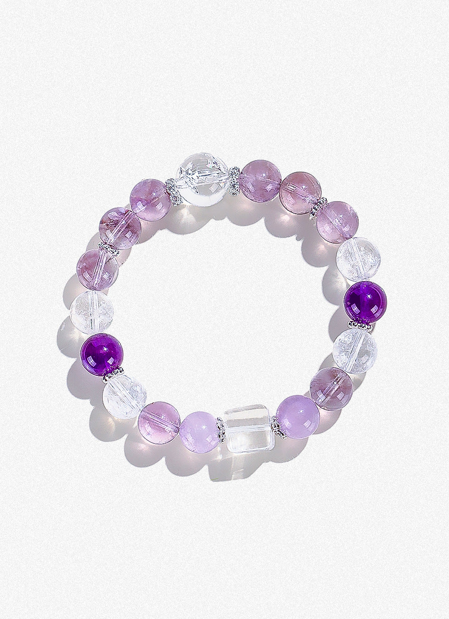 Planderful Fortune's Favor Bracelet – Elegant Bolivian Amethyst with Snowflake Ghost White Crystals