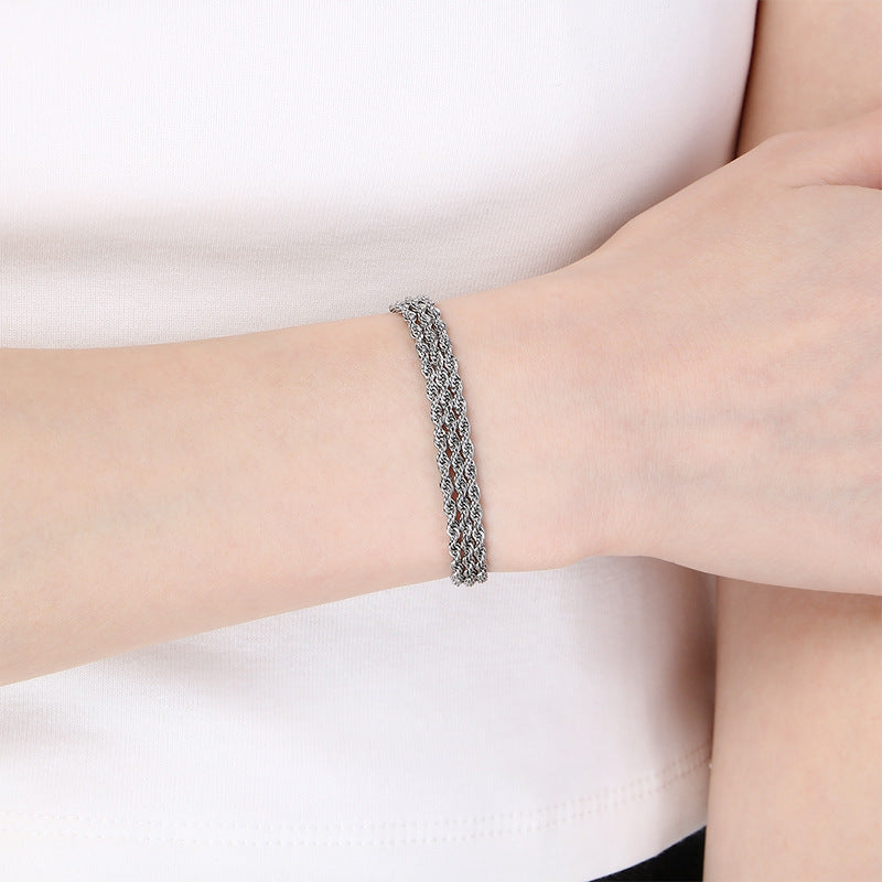 Stainless Steel Design Three-Layer Twist Chain Unisex Bracelet