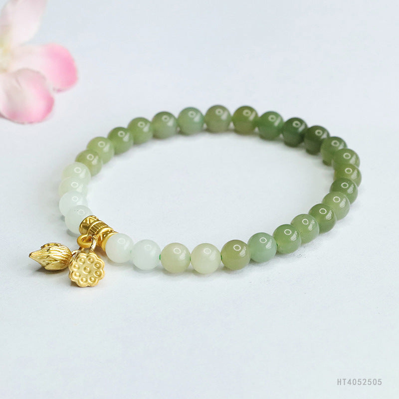Gradient Qingshui Hetian Jade Lotus Bracelet
