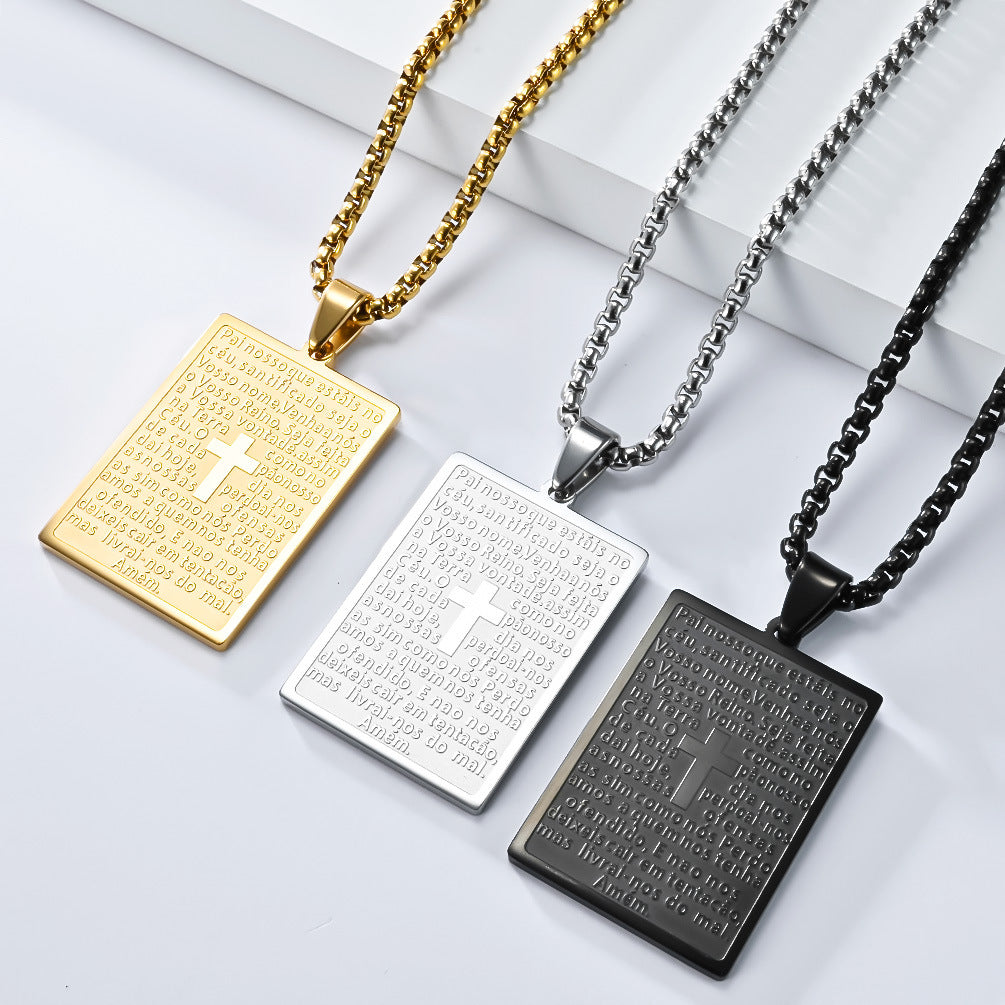 Planderful Prayer Text Titanium Steel Necklace Niche Design With Body Protection Pendant Jewelry For Spiritual Seekers