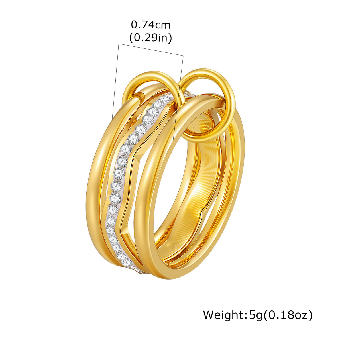 Stainless Steel Women's Index Finger Ring Cold Wind Multi- Rhinestone Steel +
