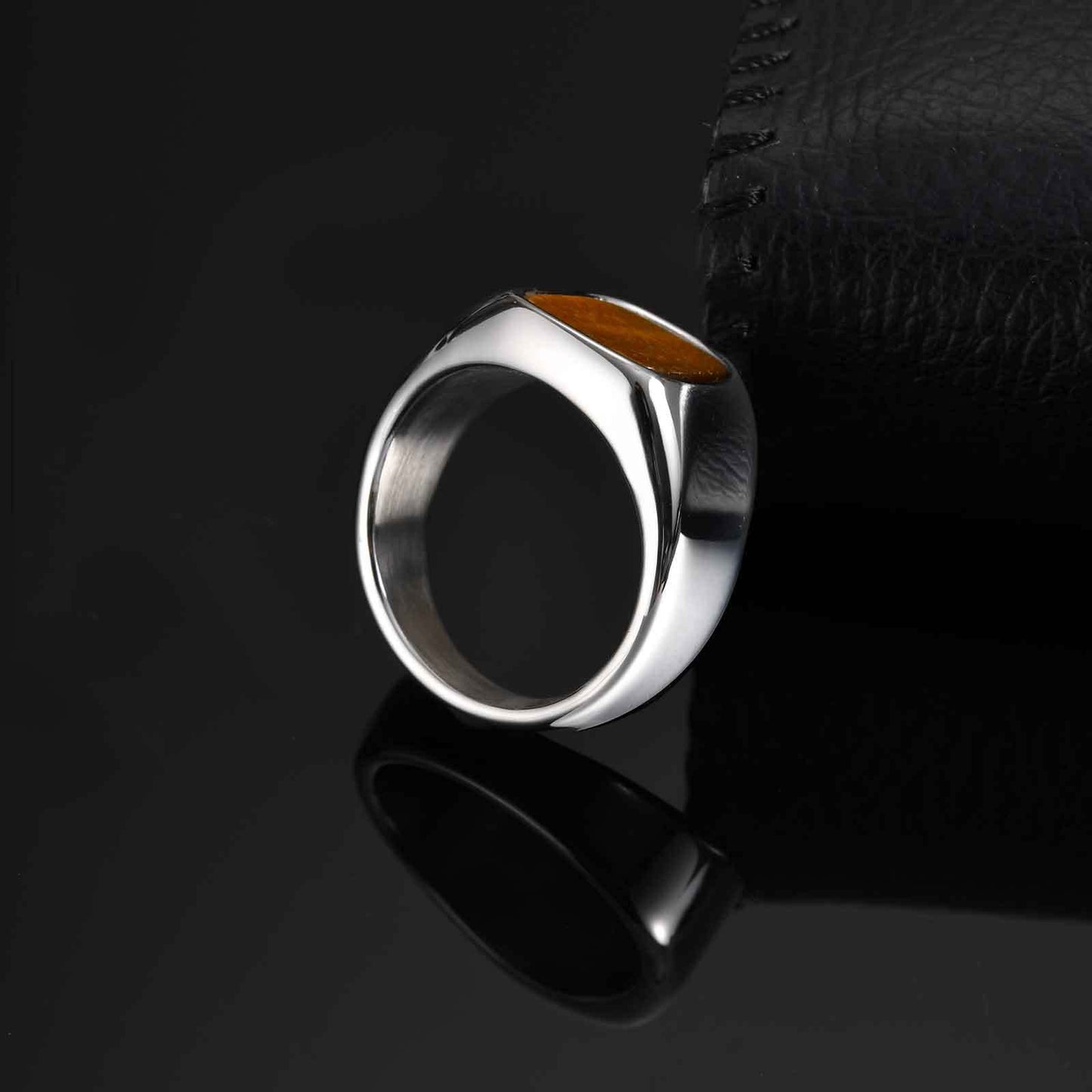 Stainless Steel Tiger Eye Men Ring Square Index Finger