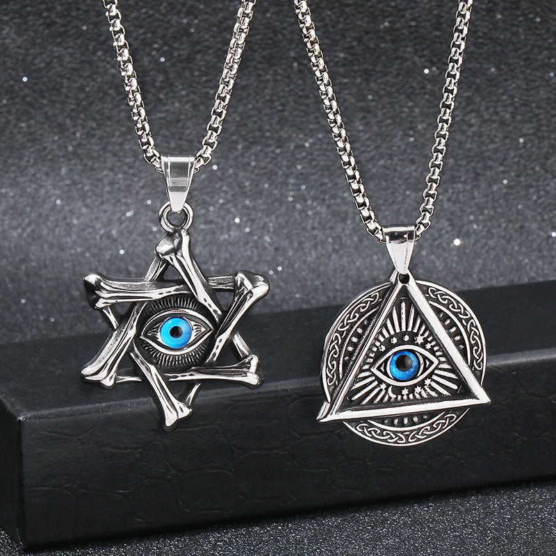 Punk Triangular Sweater Chain Pendant, Retro Hexagram Devil'S Eye Stainless Steel Pendant For Necklace