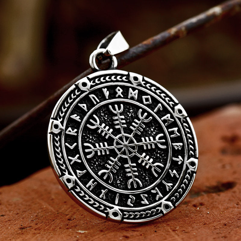 Viking-Inspired Nordic Stainless Steel Compass Pendant for Men - Wholesale Titanium Jewelry