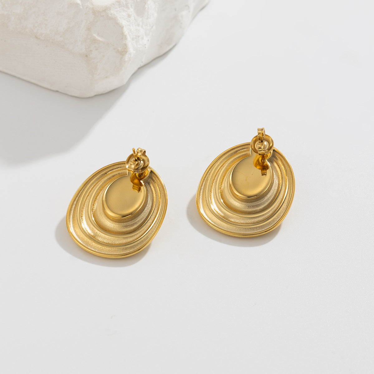 Stainless Steel Stud Earrings For Women By Planderful Vienna Verve Geometric Retro Texture Statement